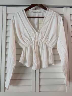 Abercrombie & Fitch V-Neck Cotton Blouse - Size S. NWT